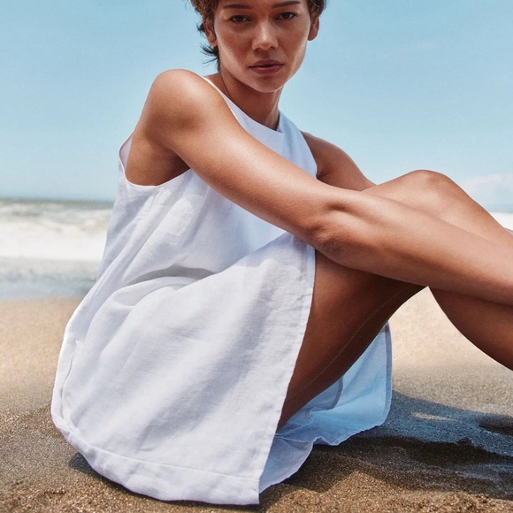 Quince Women 100% European Linen Tank Mini Dress White Basic M - Picture 5 of 5